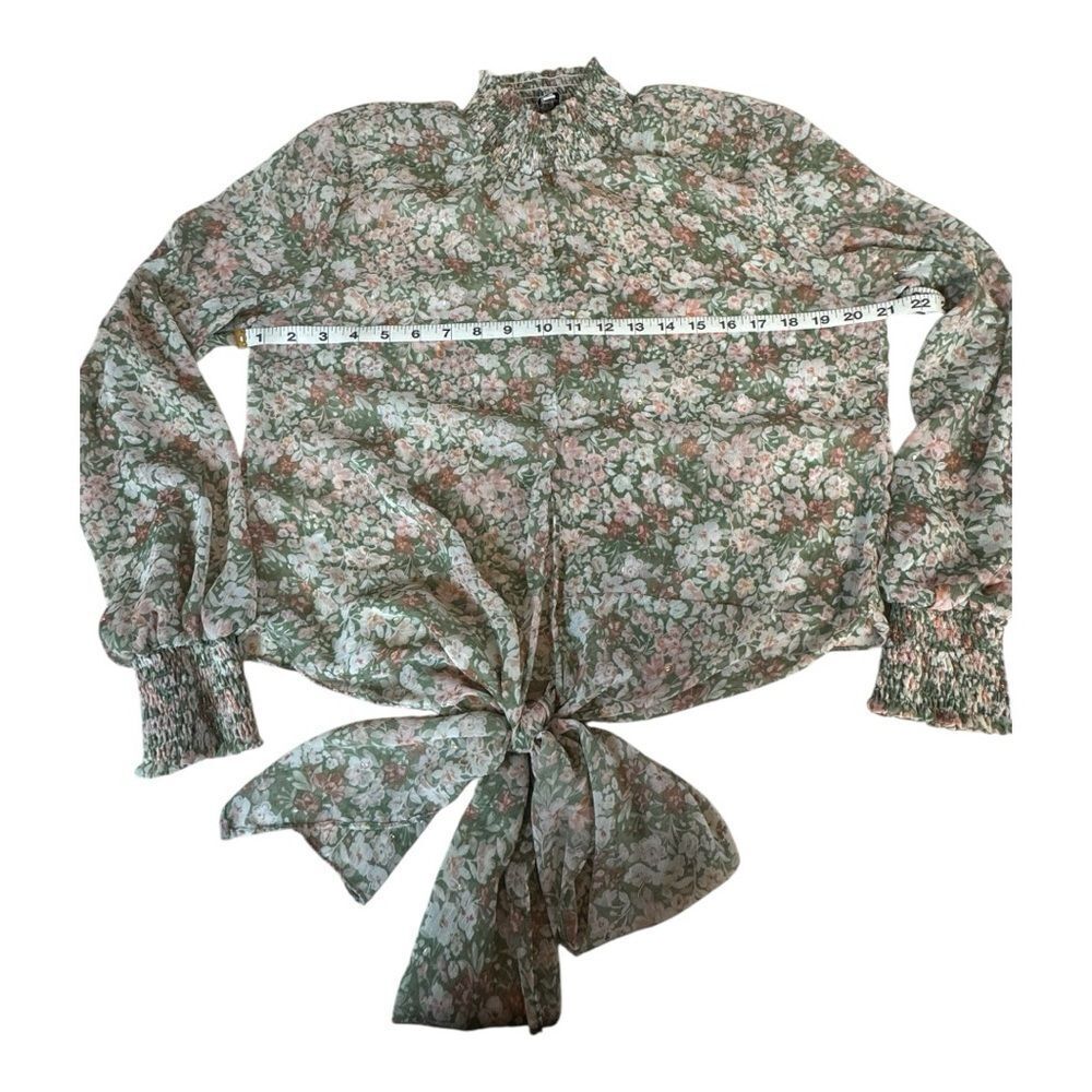 Olivaceous Floral Sheer Front Tie Blouse | Size Large - Picture 5 of 6